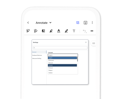 Create custom toolbars and use Xodo Mobile in your preferred language